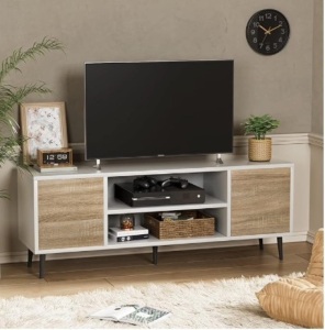 YESHOMY Modern Retro TV Stand for Television up to 65", Entertainment Center with Two Storage Cabinet and Shelf, Media Console for Living Room, Bedroom, Enterway, Office, 58 Inch