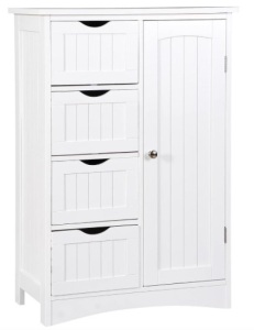 Freestanding Bathroom Floor Storage Cabinet with 4 Drawers and Adjustable Shelves White