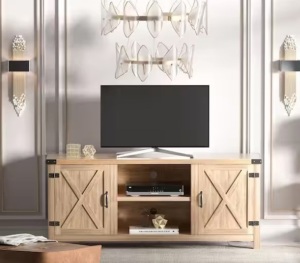 58 in. Farmhouse Rustic Wood TV Stand Fits TV's up to 65 in. with Cabinets and Adjustable Shelves