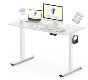 White Standing Desk 48 x 24 Inches Height Adjustable Desk, Whole-Piece Desktop Electric Sit Stand Up Desk Home Office Desk (White Desktop + White Frame)