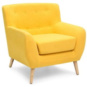 Mid-Century Modern Linen Upholstered Button Tufted Accent Chair 