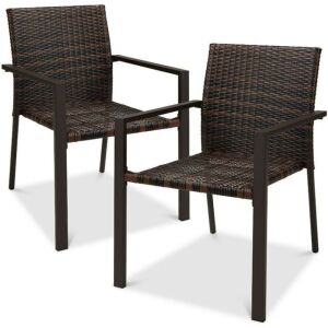 Set of 2 Stackable Wicker Chairs w/ Armrests