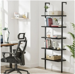 Industrial Ladder Shelf, 5-Tier Wood Wall-Mounted Bookcase 