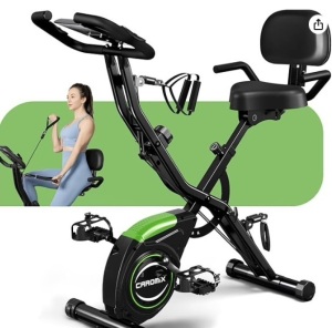 Caromix Folding Exercise Bike, 4 in 1 Stationary Bike 16-Level Magnetic Resistance Cycling Bicycle Upright Indoor Cycling Bike for Home Workout 330LB Capacity