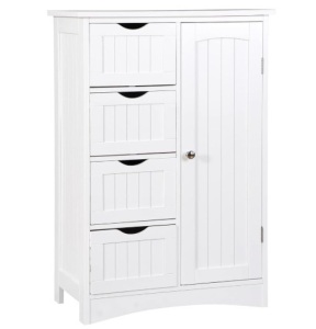 Freestanding Bathroom Floor Storage Cabinet with 4 Drawers and Adjustable Shelves, Living Room Entryway Home Furniture Storage Organizer Unit, White¡­