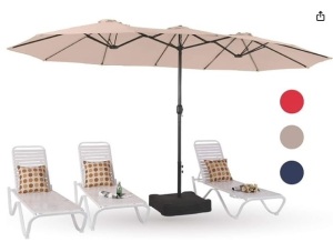 PHI VILLA 15ft Large Patio Umbrellas with Base Included, Outdoor Double-Sided Rectangle Market Umbrella with Crank Handle, for Poolside Lawn Garden, Beige