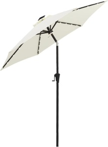 FLAME&SHADE 7.5 ft Solar Powered Outdoor Market Patio Table Umbrella with LED Lights and Tilt 