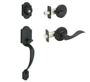 Copper Creek Heritage Black Door Handleset and Waverlie Handle Trim 