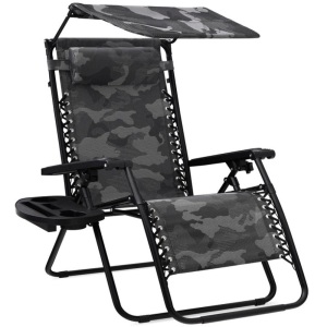 Folding Zero Gravity Recliner Patio Lounge Chair w/ Canopy, Side Tray 34"(L) x 27"(W) x 49"(H)