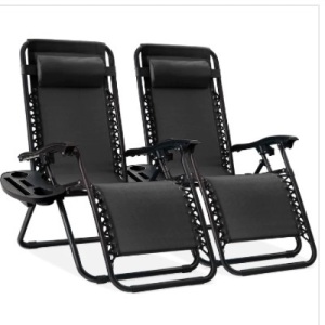 Set of 2 Adjustable Zero Gravity Patio Chair Recliners w/ Cup Holders