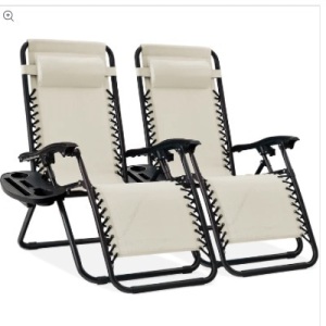 Set of 2 Adjustable Zero Gravity Patio Chair Recliners w/ Cup Holders