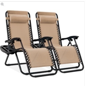 Set of 2 Adjustable Zero Gravity Patio Chair Recliners w/ Cup Holders