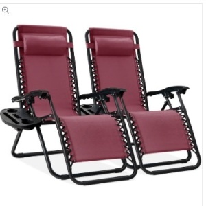 Set of 2 Adjustable Zero Gravity Patio Chair Recliners w/ Cup Holders