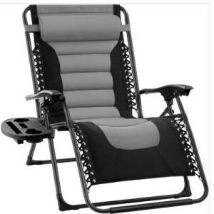 Oversized Padded Zero Gravity Chair, Folding Recliner w/ Headrest, Side Tray