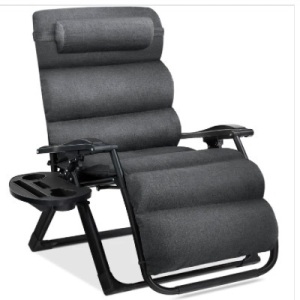 Oversized Zero Gravity Chair, Folding Outdoor Recliner w/ Removable Cushion