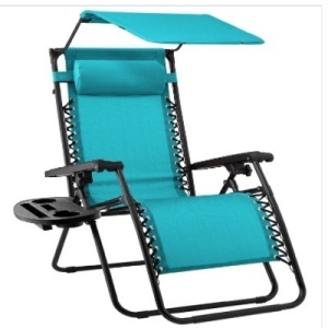 Folding Zero Gravity Recliner Patio Lounge Chair w/ Canopy, Side Tray