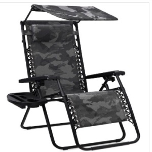 Folding Zero Gravity Recliner Patio Lounge Chair w/ Canopy, Side Tray