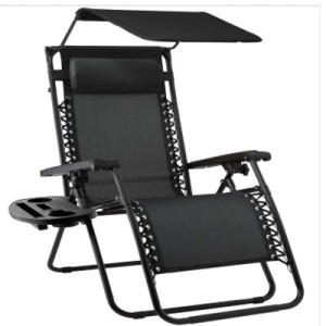 Folding Zero Gravity Recliner Patio Lounge Chair w/ Canopy, Side Tray