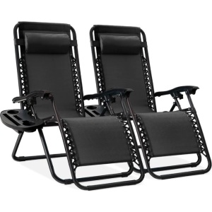 Set of 2 Adjustable Zero Gravity Patio Chair Recliners w/ Cup Holders 32.5"-61"(L) x 25"(W) x 33.5"-44"(H)