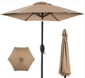 Outdoor Market Patio Umbrella w/ Push Button Tilt, Crank Lift - 7.5ft