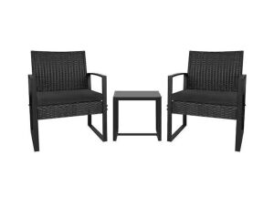 Black 3-Piece Steel Outdoor Wicker Patio Furniture Set