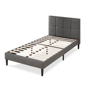 Zinus Lottie Grey Twin Upholstered Platform Bed Frame with Short Headboard 