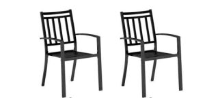 Black Stackable Stripe Metal Patio Outdoor Dining Chair, Set of 2 