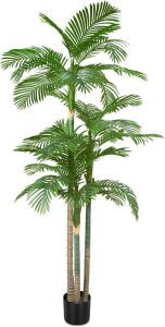 8.5ft Tall Artificial Triple Golden Cane Palm Tree in Plastic Sturdy Pot