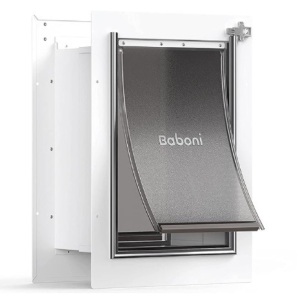 Baboni Pet Door for Wall, Steel Frame and Telescoping Tunnel, Aluminum Lock, Double Flap Dog Door and Cat Door, Strong and Durable (Pets Up to 40 Lb) -Medium