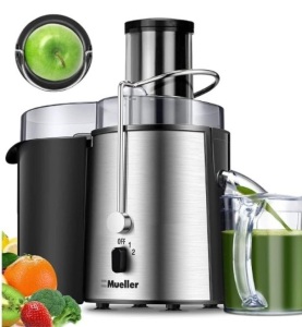 Mueller Juicer Ultra Power, Easy Clean Extractor Press Centrifugal Juicing Machine, Wide 3" Feed Chute for Whole Fruit Vegetable, Anti-drip, Large, Silver