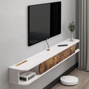 71'' Wall Mounted TV Cabinet, Floating Shelves with Door & Drawer