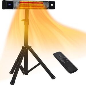 Outdoor Patio Infrared Heater With Tripod, 1500W, 3 Heating Modes, Overheat Protection,1-24H Timer, IP44 Waterproof