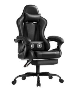 Gaming Chair with Headrest, Footrest and Massage Lumbar Support, Height Adjustable 