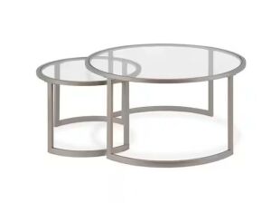 Meyer&Cross Mitera 36 in. 2-Piece Nickel Round Glass Top Coffee Table Set with Nesting Tables 