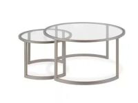 Meyer&Cross Mitera 36 in. 2-Piece Nickel Round Glass Top Coffee Table Set with Nesting Tables&nbsp;