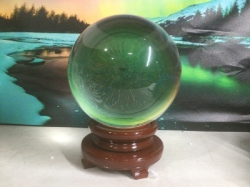 Large Quartz Crystal Ball Sphere on&nbsp;Rotatable Wood Stand - New