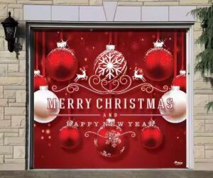 7 ft. x 8 ft. Red Ornaments-Christmas Garage Door Decor Mural for Single Car Garage 