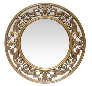 Victoria 23.5 in. W x 23.5 in. H Round Victorian Brushed Gold Plastic Frame Wall Mirror 