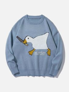 Aelfric Eden Cute Murder Goose Pattern Knit Sweater, Large 