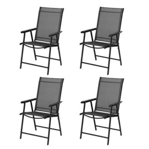 Folding Sling Back Patio Chairs, Set of 4 