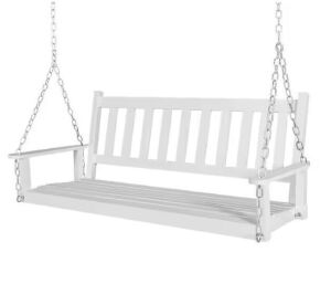 4 ft. Outdoor Wooden Patio Porch Swing with Chains and Curved Bench, White 