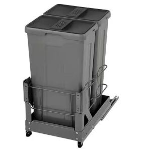 VEVOR 7 Gal. Pull-Out Trash Can 66 lbs. Load Capacity 2 Bins Under Mount Garbage Recycling Bin with Soft-Close Slides, Grey 