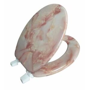 Round Closed Front Toilet Seat with Easy Clean and Change Metal Hinges in Marble Agate