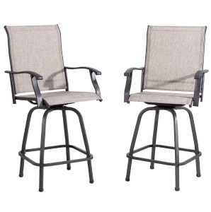 2 Piece Patio Swivel Bar Chairs, All Weather Metal Textile High Swivel Bar Stools