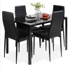 5-Piece Dining Table Set w/ Glass Top, Leather Chairs