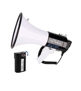 MyMealivos Megaphone with Siren Bullhorn 50 Watt Bullhorn Speaker with Detachable Microphone, Portable Lightweight Strap & 3.5mm Aux Input