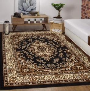 Antep Rugs Kashan King Collection Himalayas Oriental Polypropylene Indoor Area Rug (Black/Beige, 6'7" x 9')