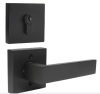  Lot of 2 Probrico Flat Black Passage Door Lever with Double Cylinder Deadbolt Black Combo Pack, Modern Square Lock Set Handleset,Exterior Door Handle and Deadbolts Set,Exterior Door Lever Passage