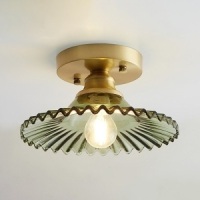 Olive Green Glass Shade Ceiling Light with Scallop Loft Style Industrial 1 Light Semi Flush Mount