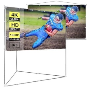 VIVOHOME 100 Inch 2-in-1 Portable Video Projector Screen with Triangle Stand, 16:9 Aspect Ratio Hanging Screen for Home School Office Indoor Outdoor